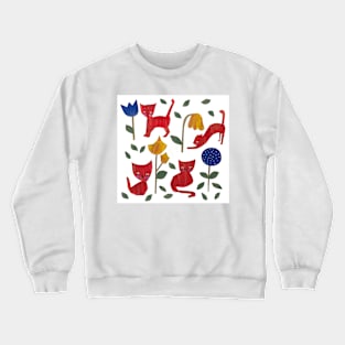 cat and flower pattern Crewneck Sweatshirt